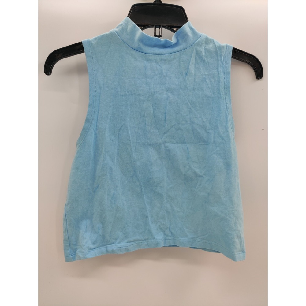 Wild Fable Womens Light Blue Sleeveless Mock Neck Crop Top Size L Cotton Spandex
